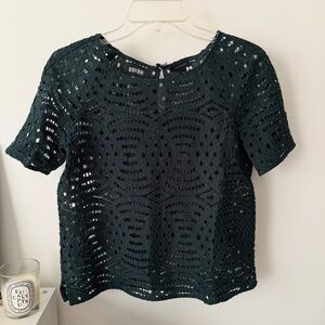 Ann Taylor Emerald Green Crochet Top Size S